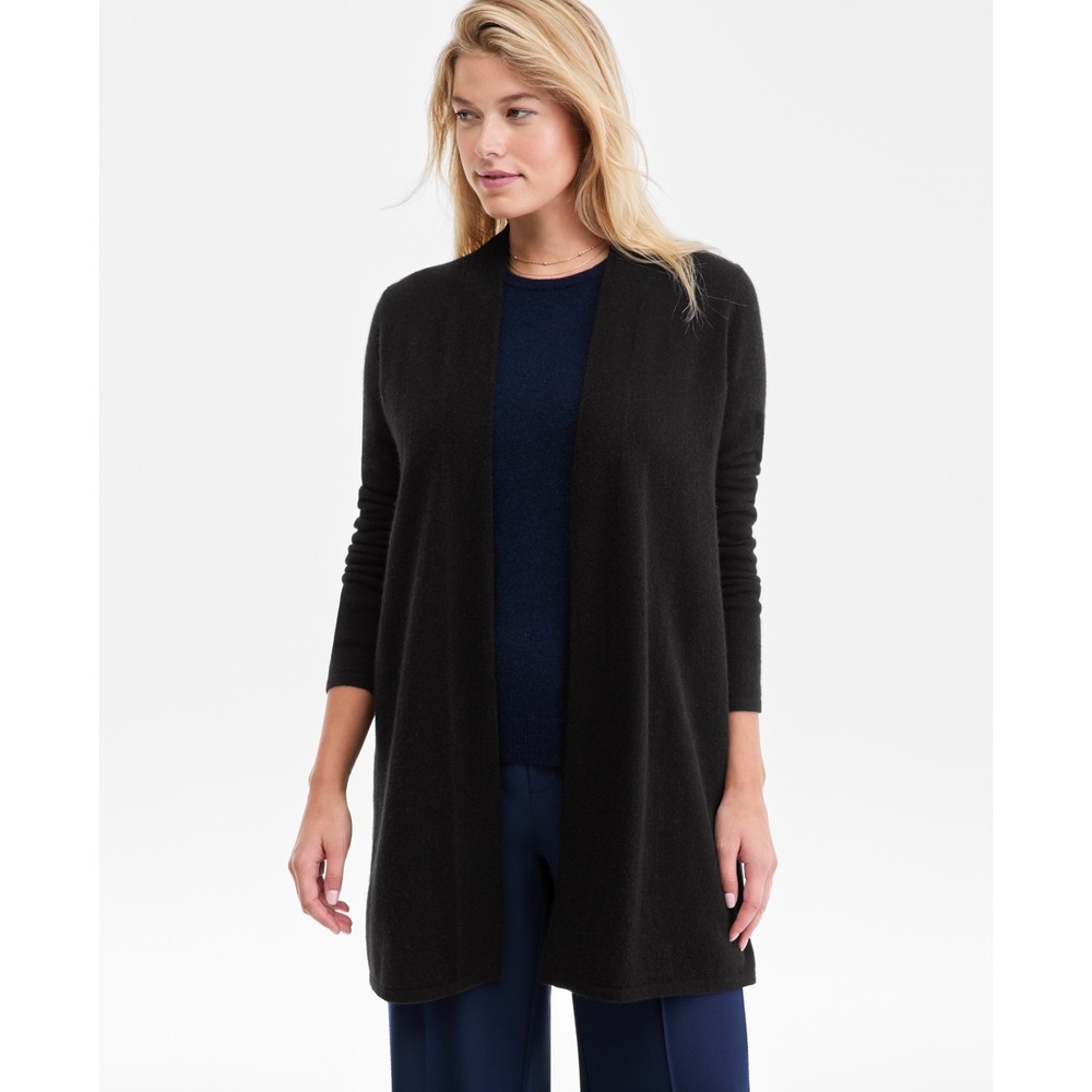 Cashmere Charter‎ Club Long Cardigan Luxury 100% Cashmere Black Womens Size S